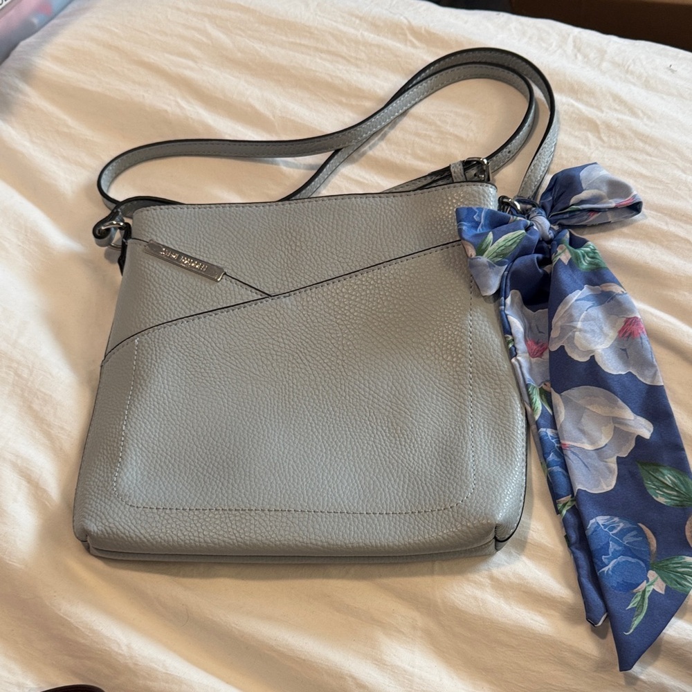 Steve Madden Gray Crossbody Bag with Blue Floral Scarf